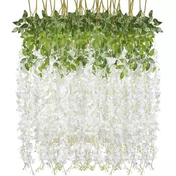 12 шт. искусственная глициния, подвесное зеленое растение, ротанг, подвесной цветок, ротанг, подвесная гирлянда, шелковая веревка длиной 110 см для украшения дома и свадьбы на вечеринку фиолетовый