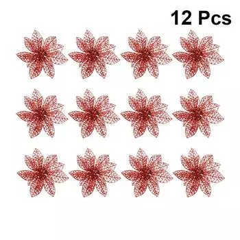 12 шт. искусственная новогодняя елка цветок вспышка ажурный Ornamnet украшение орнамент светло-зеленый