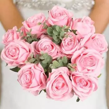 12 шт. Искусственные цветы Розы Массовый букет поддельных шелковых роз с длинным стеблем Искусственные розы Цветы для свадьбы Домашние вечерние украшения стола розовый