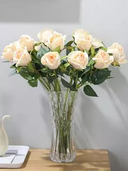 12 шт. Искусственные цветы розы Шелковые розы 48 см Поддельный цветок для свадебного букета Подарок на день Святого Валентина День рождения Свадьба Украшение домашнего стола белый