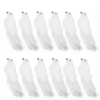 12 шт. искусственные птицы белые голуби рождественские украшения для дома голуби из пенопласта 12 pieces per box, one sale белый