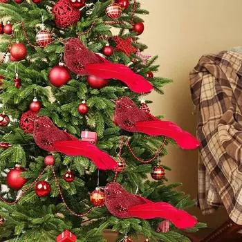 12 шт. искусственные птицы Рождественская елка птицы красные клипсы из искусственной пены перо Рождественская елка орнамент дверные украшения 12PCS красный