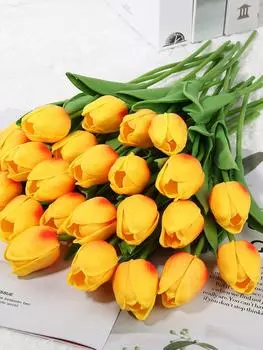 12 шт., искусственные тюльпаны, цветы, настоящие тюльпаны, искусственные тюльпаны, цветочные композиции для стола, домашний свадебный декор оранжевый