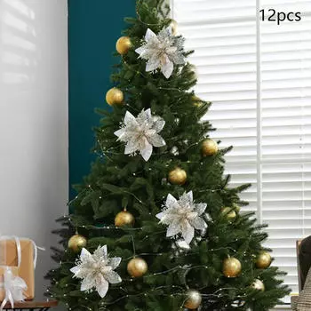 12 шт. искусственных цветов, рождественские блестящие центральные украшения для свадьбы золотой