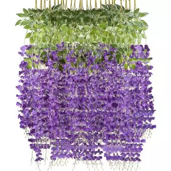 12 шт. искусственных цветов, виноградная лоза, искусственная глициния, подвесное зеленое растение, ротанг, подвесной цветок, ротанг, подвесная гирлянда длиной 110 см для вечеринки, домашнего свадебного декора фиолетовый