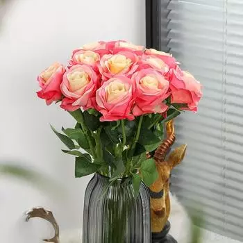 12 шт. искусственный шелковый цветок розы поддельные цветы для свадебного букета вечерние украшения дома белый