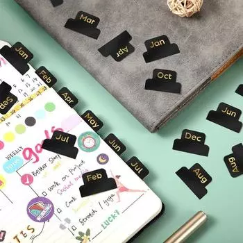 12 шт. Канцелярские товары Ежемесячный планировщик Индексная вкладка Черный Ежемесячный календарь Наклейки Планировщик 12 pcs