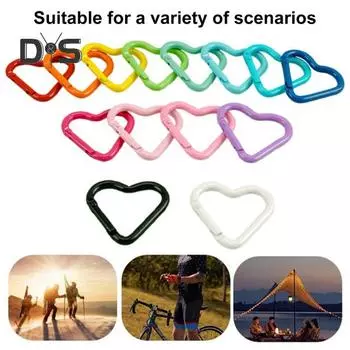 12 шт. карабинов в форме сердца, прочный сплав, брелок, зажим, пружинный крючок, пряжка для рюкзака, бутылка для воды, аксессуары для кемпинга на открытом воздухе разноцветный