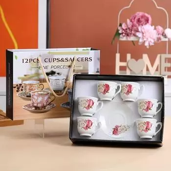 12 шт. керамический чайный сервиз в европейском стиле, цветочный керамический чайный сервиз, включает 6 чашек и 6 тарелок, кофейный сервиз для домашнего чаепития, вечеринки в саду, кофейни, аксессуаров для чая Coffee Cup And Saucer Set Model A