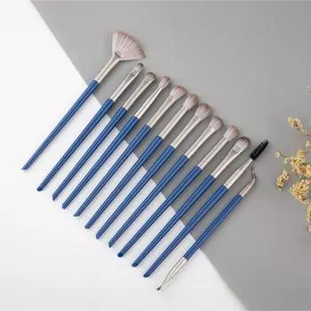 12 шт., кисти для макияжа для теней, кисть для растушевки бровей, кисть для подводки глаз, шерстяные волосы, маленькая веерная кисть, косметический инструмент белый