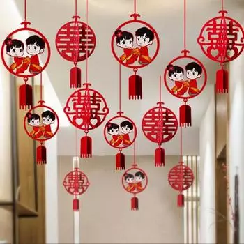 12 шт., китайская буква Си, 3D полая подвеска из ткани, подвесное свадебное украшение