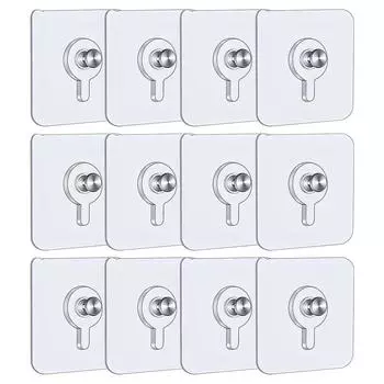12 шт. клейкие настенные крючки для картин, крючки для картин 5,5 х 5,5 см без сверления со съемными винтами, прозрачные клейкие крючки для фотографий для фотографий F
