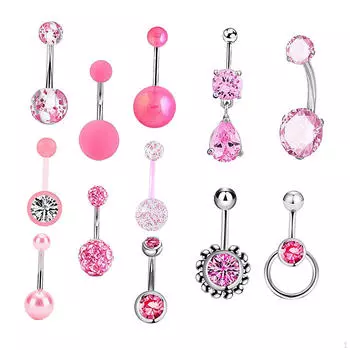 12 шт., кольца для пупка, украшения для тела, штанга для пупка, аксессуары из нержавеющей стали, розовый пирсинг