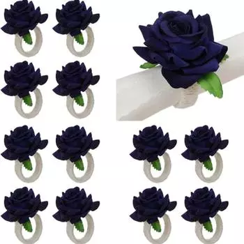 12 шт. Кольца для салфеток, кольца для салфеток в виде роз, искусственные цветы, держатели для салфеток для сервировки обеденного стола, пряжки для салфеток, пряжки для вечеринок белый