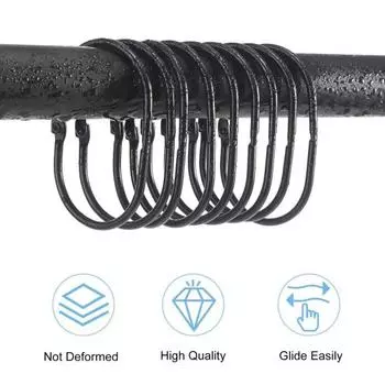 12 шт., кольца для занавески для душа в ванной комнате, устойчивые к ржавчине, плотно закрытые, противоскользящие, гладкие скользящие крючки для штор, аксессуары для ванной комнаты чёрный