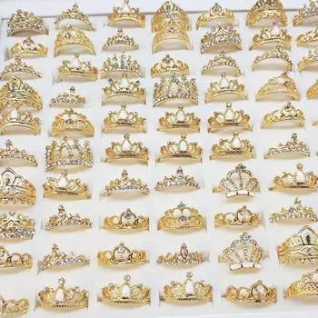 12 шт., кольцо из сплава, смешанные аксессуары, ювелирные изделия, кольцо с кристаллом золотой