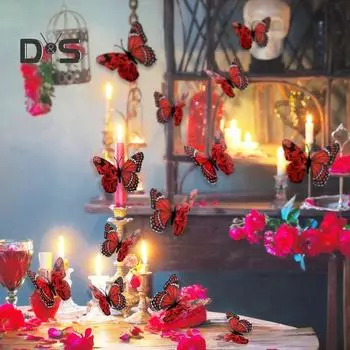 12 шт./компл. 3D наклейки на стену в виде бабочек, водонепроницаемые наклейки в виде бабочек, наклейки в виде крыльев роз для декора окон и стен A