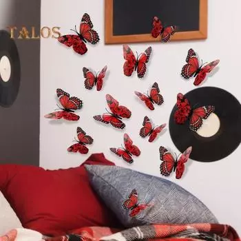 12 шт./компл. 3D наклейки на стену в виде бабочек, водонепроницаемые наклейки в виде бабочек, наклейки в виде крыльев роз для декора окон и стен A