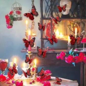 12 шт./компл. 3D наклейки на стену в виде бабочек, водонепроницаемые наклейки в виде бабочек, наклейки в виде крыльев роз для декора окон и стен A