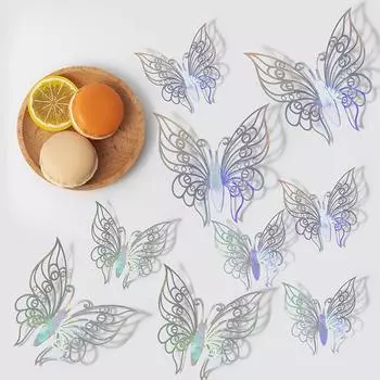 12 шт./компл. 3D полая наклейка на стену с бабочкой, золотистая, серебряная роза, свадебное украшение для гостиной, домашний декор, наклейки с бабочками