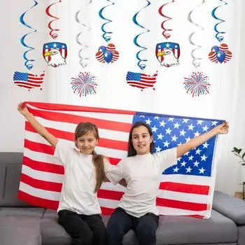 12 шт./компл. американский флаг висит вихревой красный полосатый синий белый звездный узор спиральный рафия