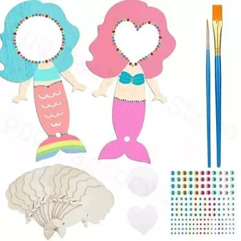 12 шт./компл. Деревянное мультяшное ручное зеркало ручной работы в виде русалки для детей, аксессуары для поделок, игрушки, украшение для дома 1Set