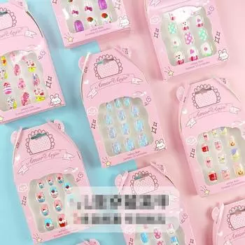 12 шт./компл., дети носят милые мультяшные детские накладные ногти без клея, водонепроницаемые готовые ногти, наклейки для ногтей Qucik