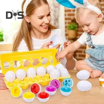 12 шт./компл., детская игрушка для сопоставления яиц, формы, цвета, фруктов, овощей, динозавров, транспортных средств, дошкольное обучение, образовательная имитация игры-сортировки яиц для детей 1-3 лет B