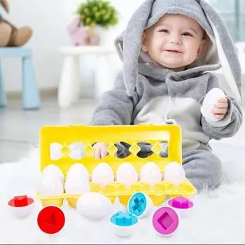 12 шт./компл., детская игрушка для сопоставления яиц, формы, цвета, фруктов, овощей, динозавров, транспортных средств, дошкольное обучение, образовательная имитация игры-сортировки яиц B