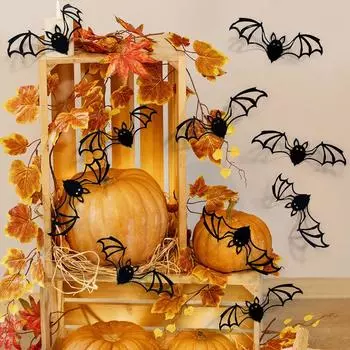 12 шт./компл. DIY вечеринка Хэллоуин настенные наклейки 3D летучая мышь ПВХ чёрный