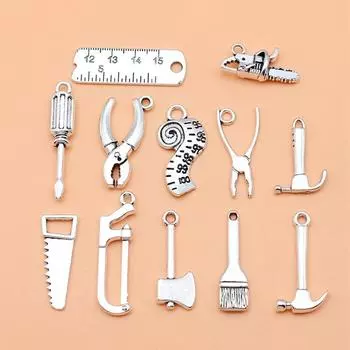 12 шт./компл., инструменты, кисть, молоток, плоскогубцы, отвертка, линейка, бензопила, подвески, принадлежности для ювелирных изделий, ювелирные изделия, подвески, новинка