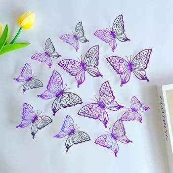 12 шт./компл. Красочные полые наклейки-бабочки DIY Бумага 3D Бабочка Декор стены 3 размера Изысканная имитация бабочек Украшения розовый