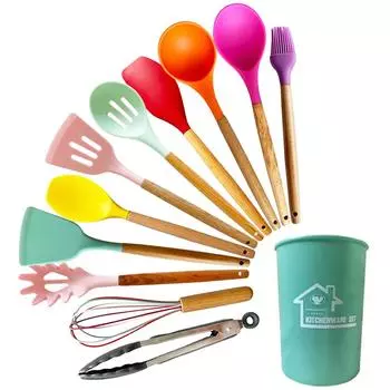 12 шт./компл. кухонная посуда, силиконовая кухонная утварь, антипригарный кухонный инструмент, лопаточка, ковш, венчики для яиц, лопатка, ложка, набор посуды для супа чёрный