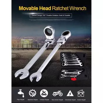 12 шт./компл. метрические гибкие/фиксированные гаечные ключи с трещоткой, полированный набор инструментов 8-19 мм