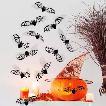 12 шт./компл. наклейки на стену с рисунком черепа и бабочки, самоклеящиеся наклейки на окна для Хэллоуина, гостиная hollow bat