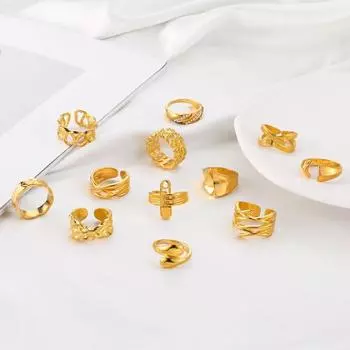 12 шт./компл. персонализированные штабелируемые открытые золотые кольца на костяшки пальцев различных стилей, полые регулируемые кольца на палец золотистый