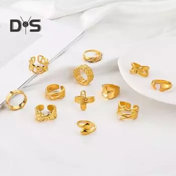 12 шт./компл. персонализированные штабелируемые открытые золотые кольца на костяшки пальцев различных стилей, полые регулируемые кольца на палец золотистый