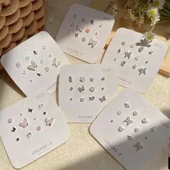 12 шт./компл. серьги-гвоздики в форме сердечка с милым темпераментом для женщин, серьги с цветами Y2K, эстетические ювелирные изделия в подарок