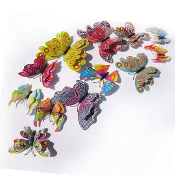 12 шт./компл. стикер на стену, двухслойная наклейка в виде бабочки, 3D бабочки, красочные для домашнего декора, холодильника 12Pcs