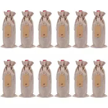 12 шт./компл., сумка для вина, упаковка для бутылки шампанского, шнурок, декор для праздничного стола с бумажной этикеткой красный