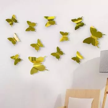 12 шт./компл. зеркальные настенные наклейки 3D бабочка настенная наклейка искусство для детской комнаты украшение дома настенная наклейка на холодильник свадьба вечеринка золотой