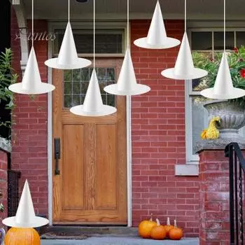 12 шт., комплект шляп ведьмы на Хэллоуин, праздничная шляпа ведьмы, аксессуар для костюма с подвесной веревкой для косплея, вечеринок, выпускных вечеров 12pcs белый