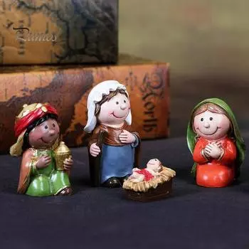 12 шт./комплект, статуэтка «Рождение Иисуса», светодиодная подсветка, рождественские ясли, Иосиф, Дева Мария, волхвы, животные, статуэтка из смолы, настольное украшение разноцветный