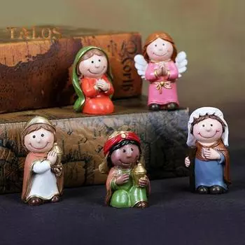 12 шт./комплект, статуэтка «Рождение Иисуса», светодиодная подсветка, рождественские ясли, Иосиф, Дева Мария, волхвы, животные, статуэтка из смолы, настольное украшение разноцветный