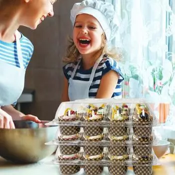 12 шт. контейнеров для кексов, штабелируемые контейнеры для торта, прозрачные одноразовые держатели для кексов, не содержащие бисфенол-А, прочные коробки для кексов на свадьбы, дни рождения 12pcs