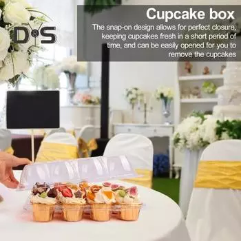 12 шт. контейнеров для кексов, штабелируемые контейнеры для торта, прозрачные одноразовые держатели для кексов, не содержащие бисфенол-А, прочные коробки для кексов на свадьбы, дни рождения 12pcs