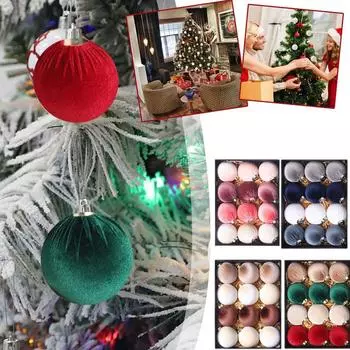 12 шт./кор. 8 см рождественские бархатные шары, набор для подвешивания, праздничные рождественские украшения P1C0 A-1set