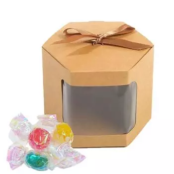 12 шт. коричнево-белая прозрачная крафт-бумага с окном, подарочная упаковка, лента, коробка для конфет, картонная коробка 7x7x7cm белый