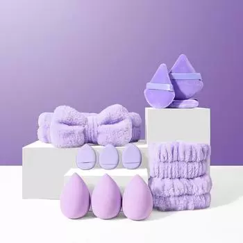 12 шт. Косметический спонж для макияжа, блендер, косметическое яйцо, спонжи для тональной основы, спонж для умывания, повязка на голову, наручные аксессуары для макияжа