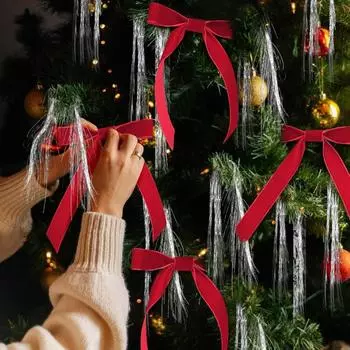 12 шт. красных бархатных бантов для украшения рождественской елки, бархатные ленты, банты, подарочные галстуки, венок с золотыми завязками, подарочная упаковка B2